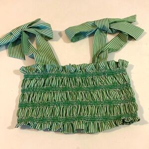 Fashion Nova grey and green striped micro crop top